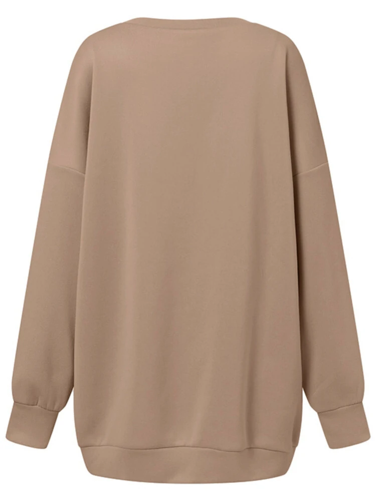 (image for) Women Puff Sleeve Crew Neck Solid Color Hem Long Sleeve Sweatshirts