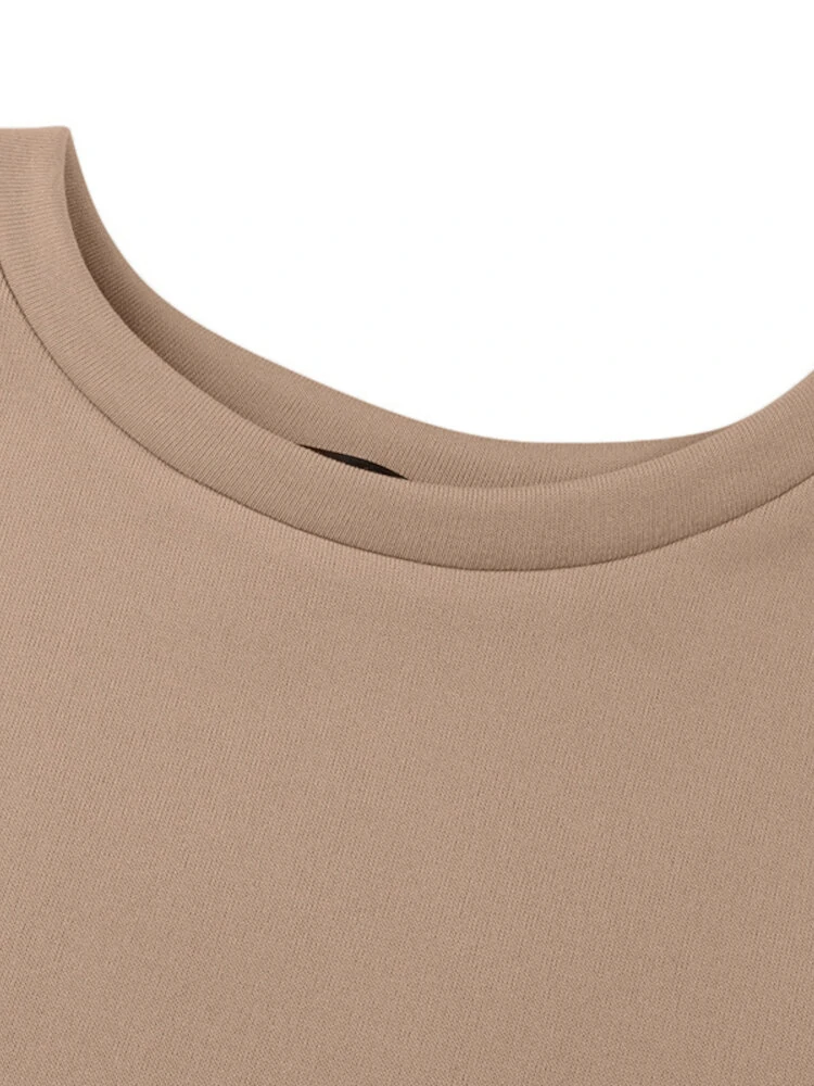 (image for) Women Puff Sleeve Crew Neck Solid Color Hem Long Sleeve Sweatshirts