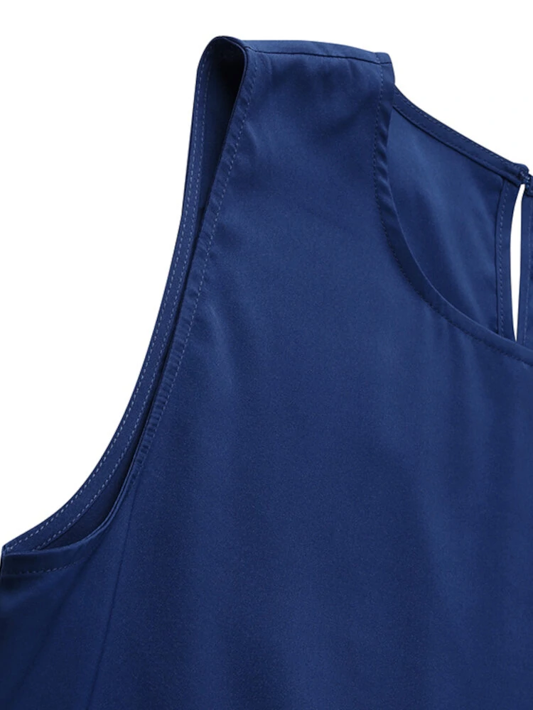 (image for) Women Sleeveless Solid Color O-neck Casual Layered Maxi Dress