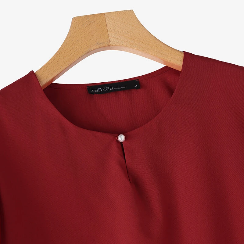 (image for) ZANZEA Women Fashion Short Sleeve Ruffles Blouse Elegant Office OL Shirt Casual O Neck Solid Tops
