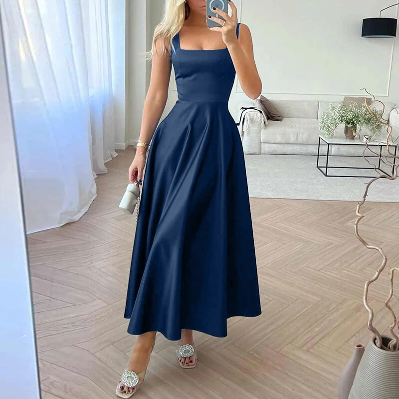(image for) ZANZEA Womens Collect Waist A-Line Sundress Elegant Party Square Neck Tank Dress