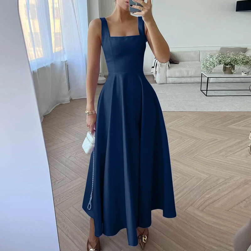 (image for) ZANZEA Womens Collect Waist A-Line Sundress Elegant Party Square Neck Tank Dress