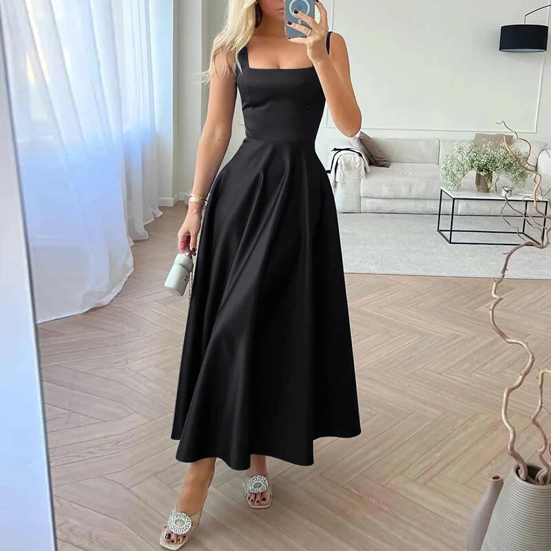 (image for) ZANZEA Womens Collect Waist A-Line Sundress Elegant Party Square Neck Tank Dress